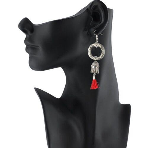 Generic Women’s Oxidized Silver plated Tassel Fashion Earring (Color: Red)