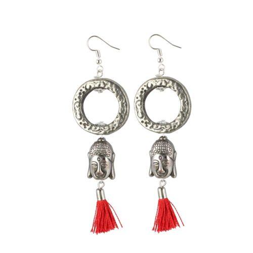 Generic Women’s Oxidized Silver plated Tassel Fashion Earring (Color: Red)