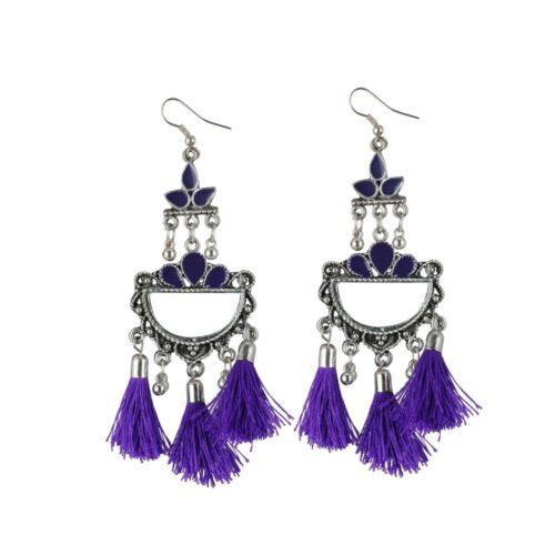 Generic Women’s Silver Plated Afgani Tassel Earring (Color: Purple)