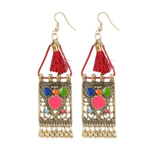 Generic Women’s Oxidize Gold plated Hook Dangler Hanging Tassels Earring (Color: Multi Color)