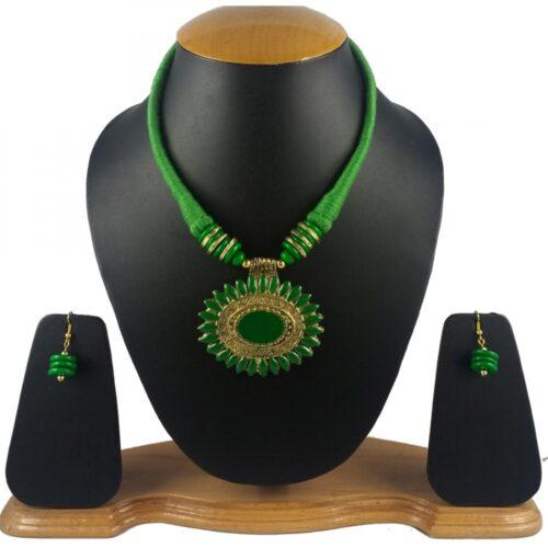 Generic Women’s Green Color Designer Tibetan Style Fashion Necklace Set (Color: Green)