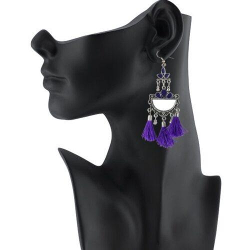 Generic Women’s Silver Plated Afgani Tassel Earring (Color: Purple)