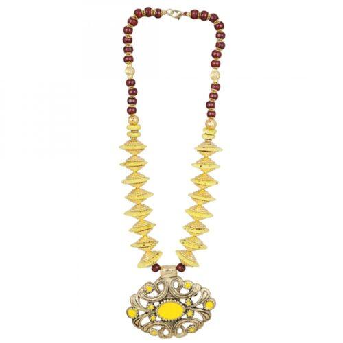 Generic Women’s Designer Yellow and Golden Beads Necklace (Color: Yellow)