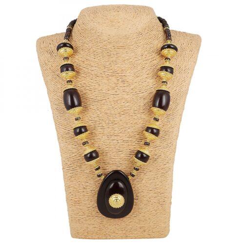 Generic Women’s Designer Dark Brown and Golden Beads South Style Necklace (Color: Black)