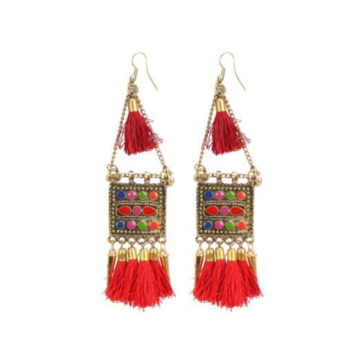 Generic Women’s Oxidize Gold plated Hook Dangler Hanging Tassels Earring (Color: Multi Color)