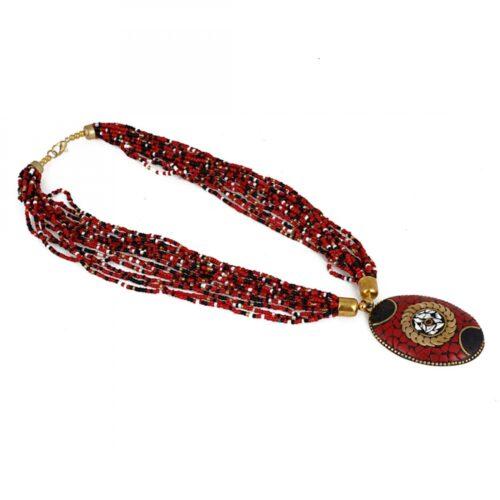 Generic Women’s Multicolor Tibetan Style Beads Necklace (Color: Red)