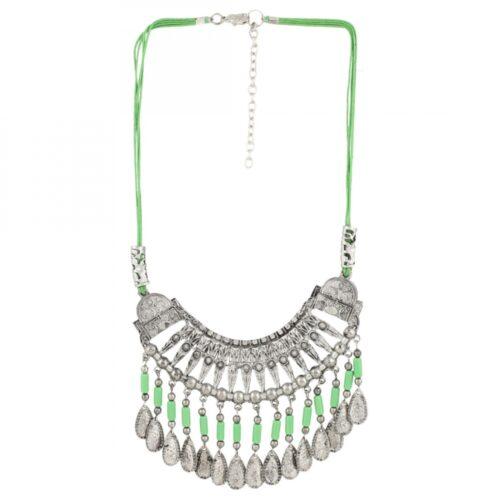 Generic Women's Oxidized German Silver Green Beads Necklace (Color: Green) - Image 4