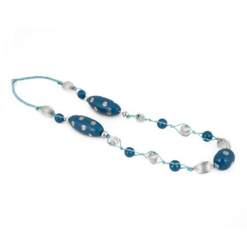 Generic Women’s Stone Beads Fashion Silver Necklace (Color: Blue)