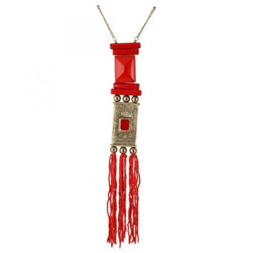 Generic Women’s Red and Golden Designer Tibetan Style Beads Necklace (Color: Red)