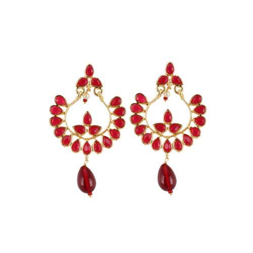 Generic Women’s Onyx Stone, Gold plated Hook Dangler Hanging Fashion Earring (Color: Red)