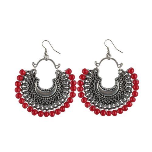 Generic Women’s Silver Plated Hook Dangler Hanging Beads Earring (Color: Red)