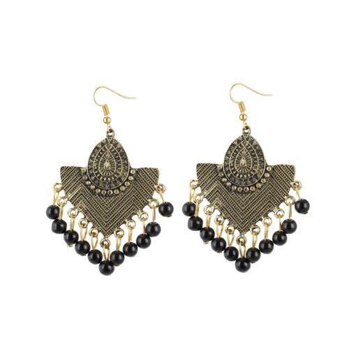 Generic Women’s Gold Plated Hook Dangler Hanging Beadsen Earring (Color: Black)