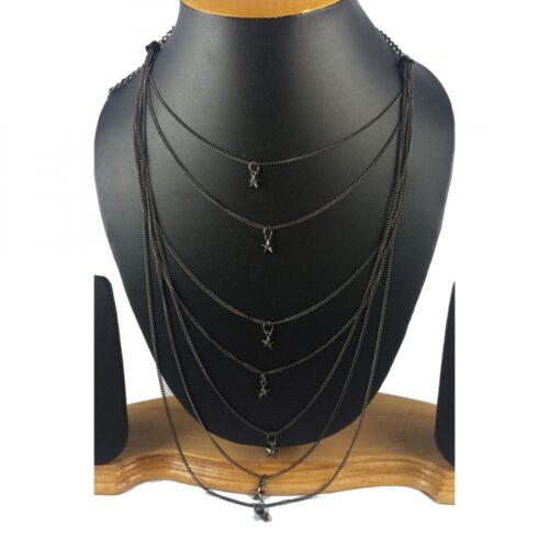 Generic Women’s Multi Layer Black Oxodized Fashion Necklace (Color: Black)