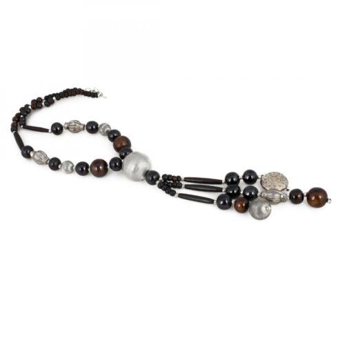 Generic Women’s Stone Beads Fashion Silver Necklace (Color: Black)