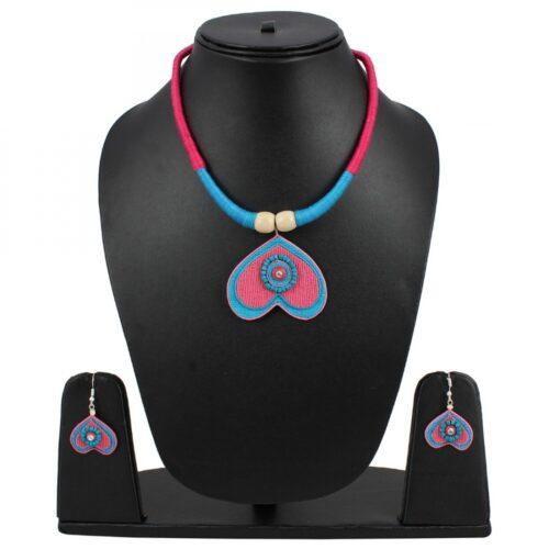 Generic Women’s Designer Handcrafted Heart Shaped Multi Colour Thread and Jute Fashion Necklace (Color: Multi Color)