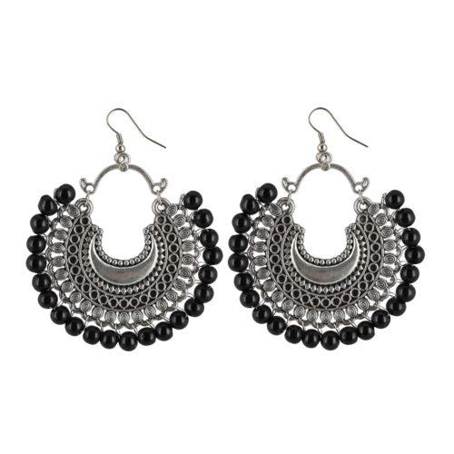 Generic Women’s Onyx Stone, Silver plated Hook Dangler Hanging Fashion Earring (Color: Black)