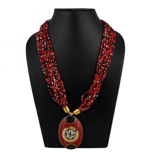 Generic Women’s Multicolor Tibetan Style Beads Necklace (Color: Red)