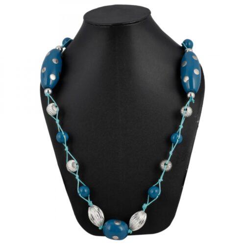 Generic Women’s Stone Beads Fashion Silver Necklace (Color: Blue)