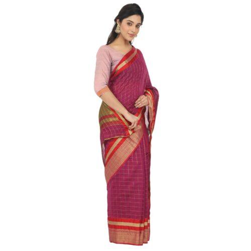 Women’s Cotton Silk Saree With Blouse (Dark Pink, 5-6 Mtrs)