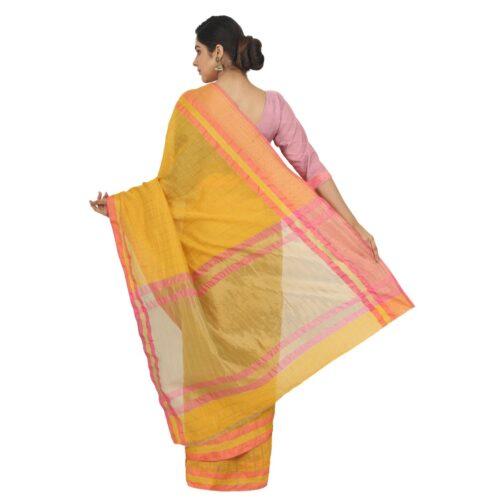 Women’s Cotton Silk Saree With Blouse (Yellow, 5-6 Mtrs)