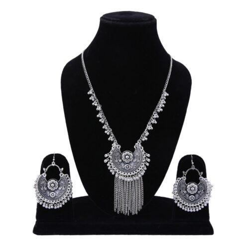 Generic Elegant Stylish Black Meena Oxidised Jewellery With Earrings Set For Women