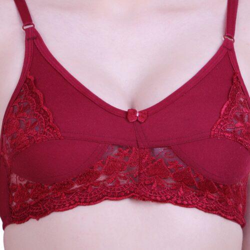 Women’s Cotton Bra And Panty Set (Material: Cotton (Color: Mehroon)