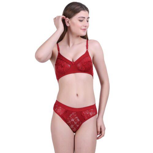 Women’s Cotton Bra And Panty Set (Material: Cotton (Color: Mehroon)