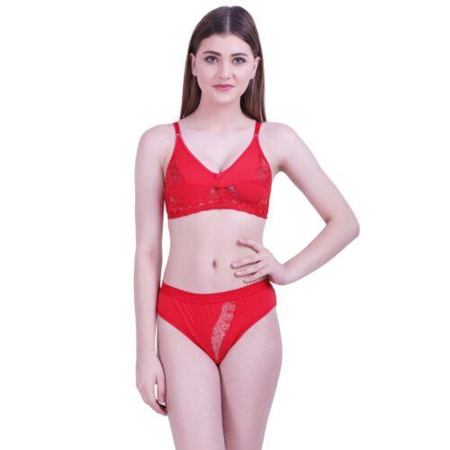 Women’s Cotton Bra And Panty Set (Material: Cotton (Color: Red)