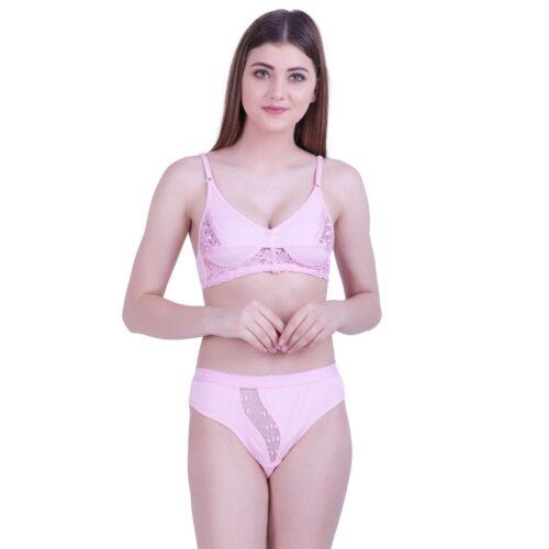 Women’s Cotton Bra And Panty Set (Material: Cotton (Color: Light Pink)