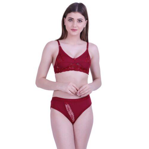 Women’s Cotton Bra And Panty Set (Material: Cotton (Color: Mehroon)