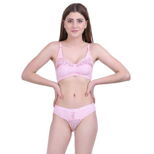 Women’s Cotton Bra And Panty Set (Material: Cotton (Color: Light Pink)