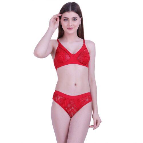 Women’s Cotton Bra And Panty Set (Material: Cotton (Color: Red)