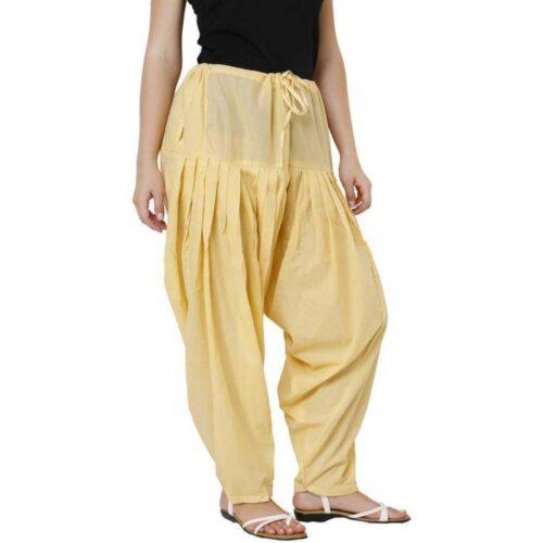 Generic Women’s Cotton Solid Patiyala (Color:Light Yellow)