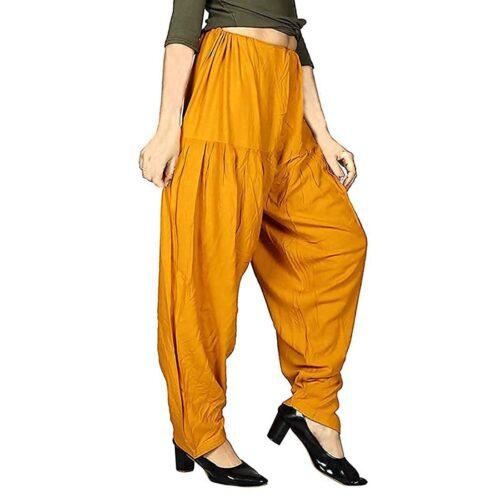 Generic Women’s Cotton Solid Patiyala (Color:Musterd)