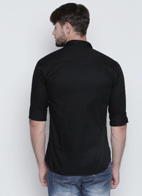 Generic Men’s Cotton Slim Fit Casual Shirt (Material: Cotton, (Color:Black)