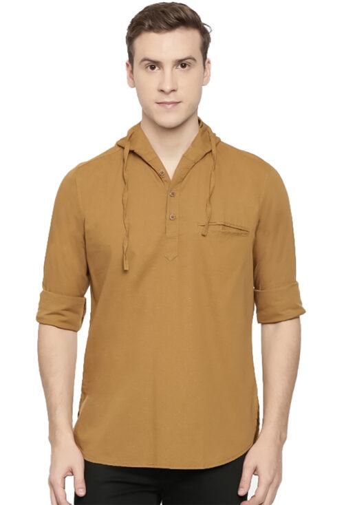 Generic Men’s Cotton Casual Short Cross Kurta Shirt (Material: Cotton, (Color:Cream)