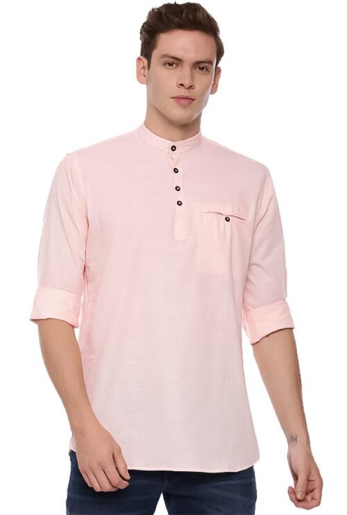 Generic Men’s Cotton Slim Fit Casual Shirt (Material: Cotton, (Color:Pink)