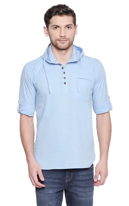 Generic Men’s Cotton Casual Short Cross Kurta Shirt (Material: Cotton, (Color:Light Blue)