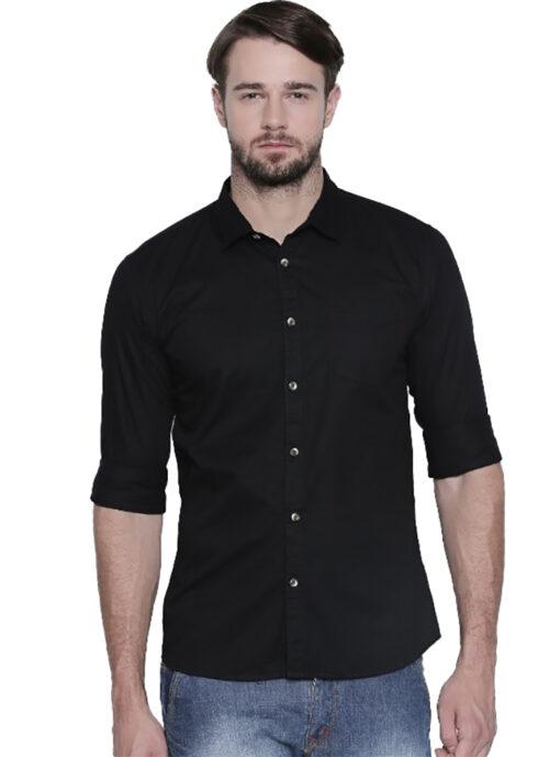 Generic Men’s Cotton Slim Fit Casual Shirt (Material: Cotton, (Color:Black)