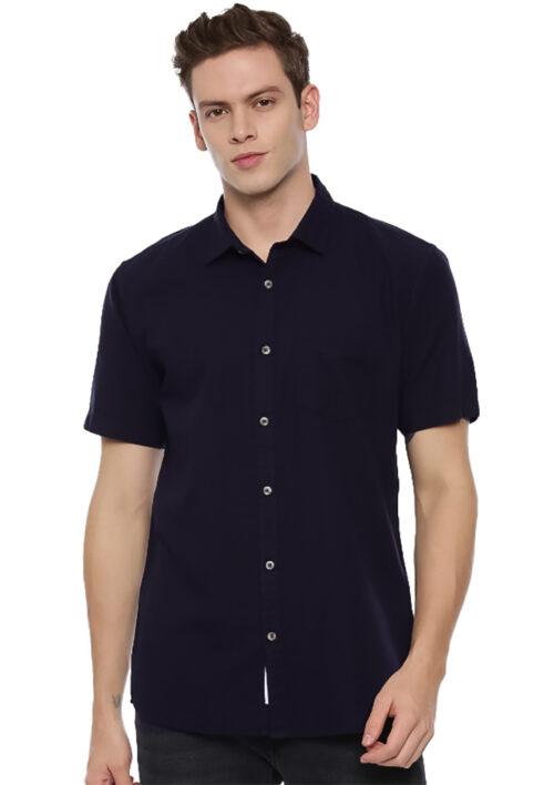 Generic Men’s Cotton Slim Fit Casual Shirt (Material: Cotton, (Color:Navy blue)