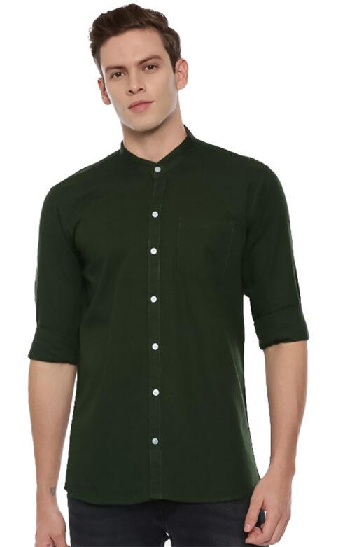 Generic Men’s Cotton Slim Fit Casual Shirt (Material: Cotton, (Color:Green)