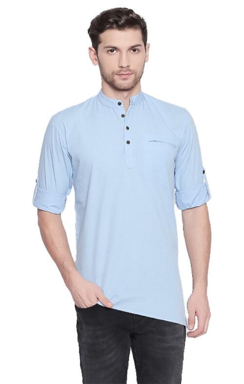 Generic Men’s Cotton Casual Short Cross Kurta Shirt (Material: Cotton, (Color:Light Blue)