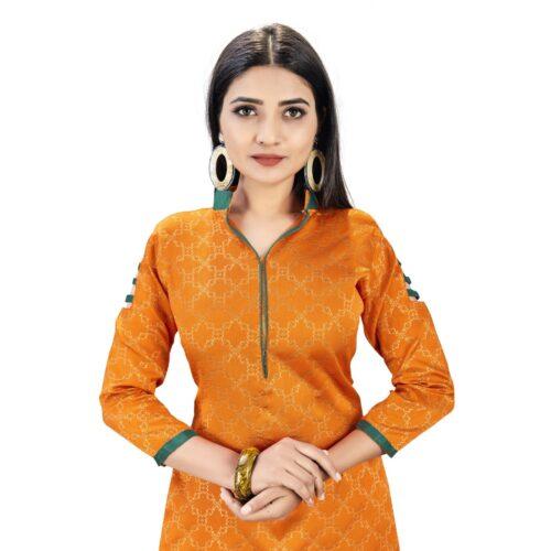 Generic Banarasi Silk Unstitched Salwar-Suit Material Premium Quality With Dupatta (Color: Orange)