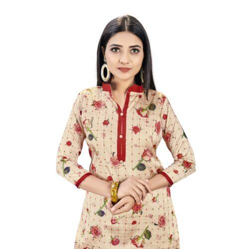 Generic Banarasi Silk Unstitched Salwar-Suit Material Premium Quality With Dupatta (Color: Cream,Red)