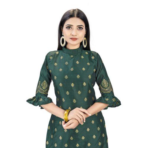 Generic Banarasi Silk Unstitched Salwar-Suit Material Premium Quality With Dupatta (Color: Mehendi Green)