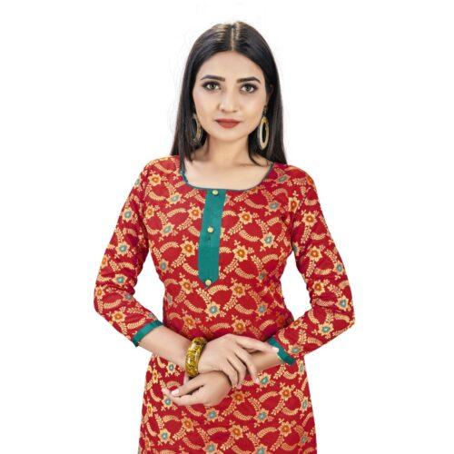 Generic Banarasi Silk Unstitched Salwar-Suit Material Premium Quality With Dupatta (Color: Red)