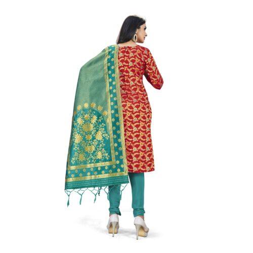 Generic Banarasi Silk Unstitched Salwar-Suit Material Premium Quality With Dupatta (Color: Red) - Image 3