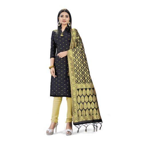 Generic Banarasi Silk Unstitched Salwar-Suit Material Premium Quality With Dupatta (Color: Black)