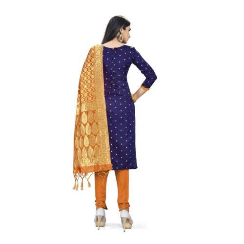 Generic Banarasi Silk Unstitched Salwar-Suit Material Premium Quality With Dupatta (Color: Navy Blue)