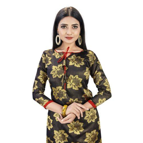 Generic Banarasi Silk Unstitched Salwar-Suit Material Premium Quality With Dupatta (Color: Black)